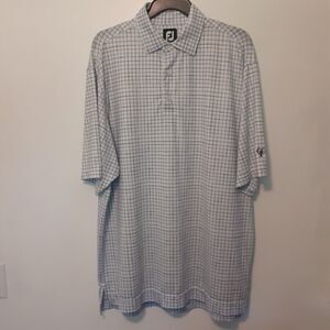 FootJoy Shirt Adult Mens Large White Blue Plaid Golf Polo Casual FJ Short Sleeve